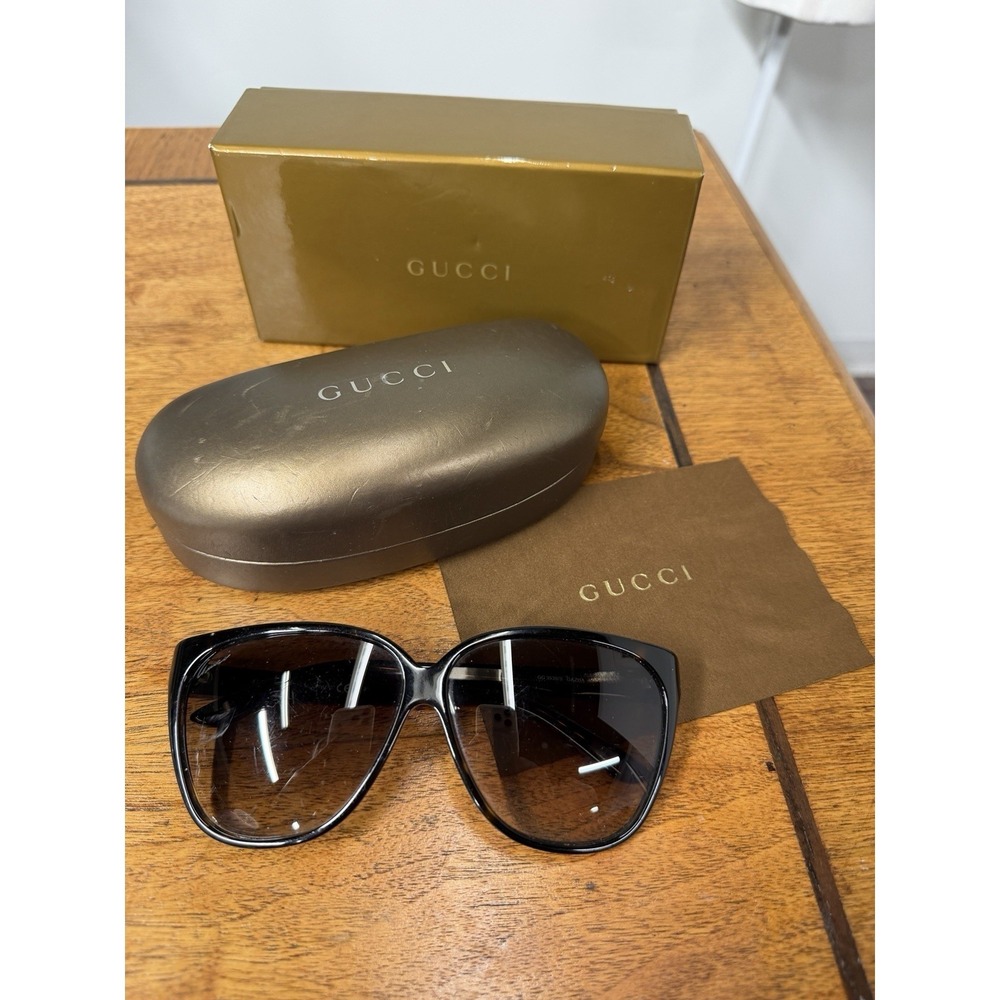 Vtg Gucci oversized sunglasses Brown striped temples case Box Branded Cloth